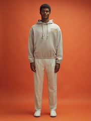 Reiss x McLaren F1 Team Taupe McLaren F1 Leather Patch Drawstring Hoodie - Image 4 of 10