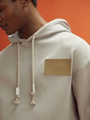 Reiss x McLaren F1 Team Taupe McLaren F1 Leather Patch Drawstring Hoodie - Image 5 of 10
