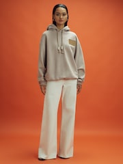 Reiss x McLaren F1 Team Taupe McLaren F1 Leather Patch Drawstring Hoodie - Image 8 of 10