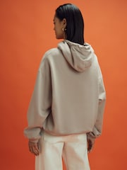 Reiss x McLaren F1 Team Taupe McLaren F1 Leather Patch Drawstring Hoodie - Image 9 of 10