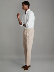 Reiss Stone Pact Relaxed Cotton/Linen Blend Elasticated Waist Trousers - Image 1 of 7