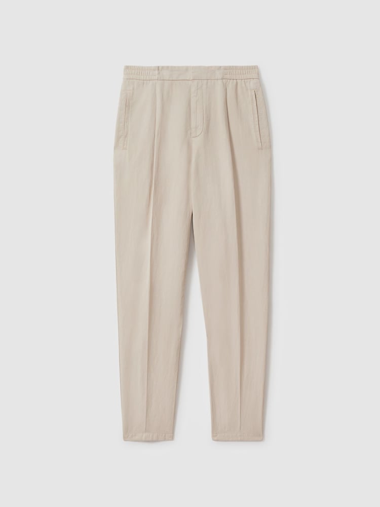 Reiss Stone Pact Relaxed Cotton/Linen Blend Elasticated Waist Trousers - Image 2 of 7