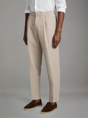 Reiss Stone Pact Relaxed Cotton/Linen Blend Elasticated Waist Trousers - Image 3 of 7