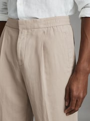 Reiss Stone Pact Relaxed Cotton/Linen Blend Elasticated Waist Trousers - Image 4 of 7