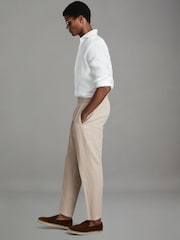 Reiss Stone Pact Relaxed Cotton/Linen Blend Elasticated Waist Trousers - Image 6 of 7