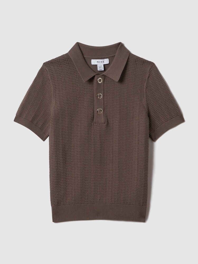 Reiss Pecan Brown Pascoe 9-13 yrs Textured Modal Blend Polo Shirt - Image 2 of 7