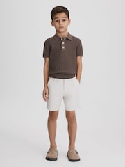 Reiss Pecan Brown Pascoe 9-13 yrs Textured Modal Blend Polo Shirt - Image 4 of 7