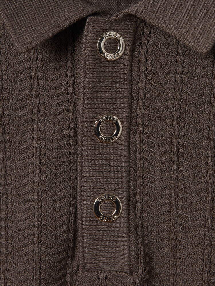 Reiss Pecan Brown Pascoe 9-13 yrs Textured Modal Blend Polo Shirt - Image 7 of 7