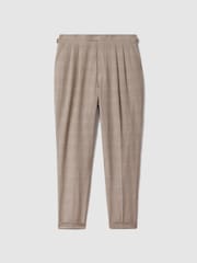 Reiss Oatmeal Collect Slim Fit Check Adjuster Trousers with Turn-Ups - Image 2 of 6