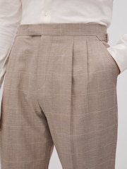 Reiss Oatmeal Collect Slim Fit Check Adjuster Trousers with Turn-Ups - Image 4 of 6