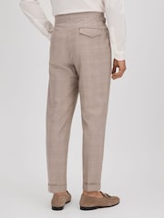 Reiss Oatmeal Collect Slim Fit Check Adjuster Trousers with Turn-Ups - Image 5 of 6