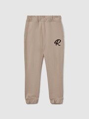 Reiss Taupe Toby 9-13 yrs Cotton Elasticated Waist Motif Joggers - Image 2 of 4