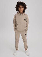 Reiss Taupe Toby 9-13 yrs Cotton Elasticated Waist Motif Joggers - Image 3 of 4