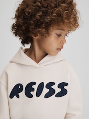 Reiss Ecru Adel Senior Oversized Cotton Motif Hoodie - Image 1 of 6