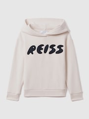 Reiss Ecru Adel Senior Oversized Cotton Motif Hoodie - Image 2 of 6
