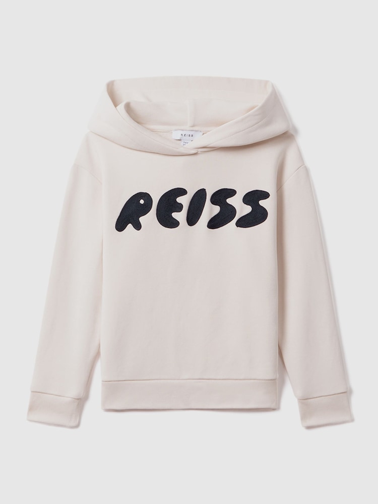 Reiss Ecru Adel Senior Oversized Cotton Motif Hoodie - Image 2 of 6