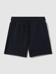 Reiss Navy Hester Junior Textured Cotton Drawstring Shorts - Image 1 of 3