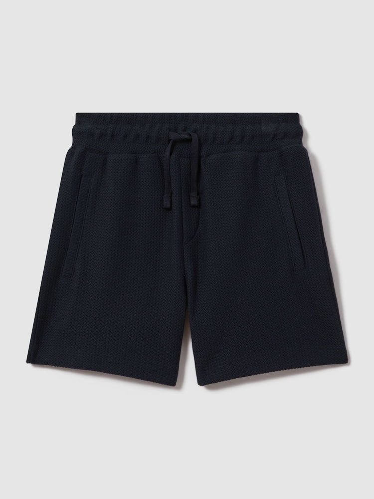 Reiss Navy Hester Junior Textured Cotton Drawstring Shorts - Image 1 of 3
