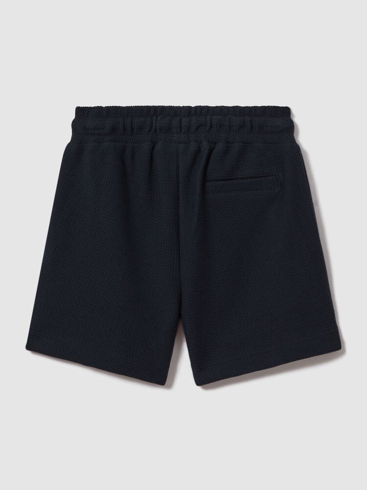 Reiss Navy Hester Junior Textured Cotton Drawstring Shorts - Image 2 of 3