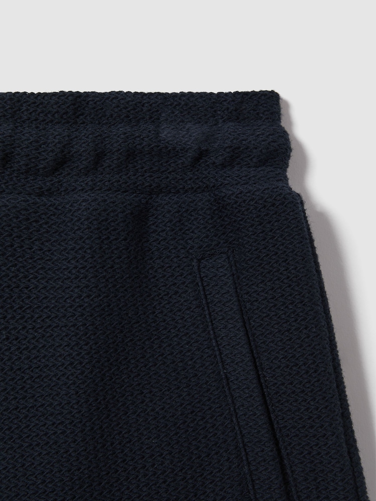 Reiss Navy Hester Junior Textured Cotton Drawstring Shorts - Image 3 of 3