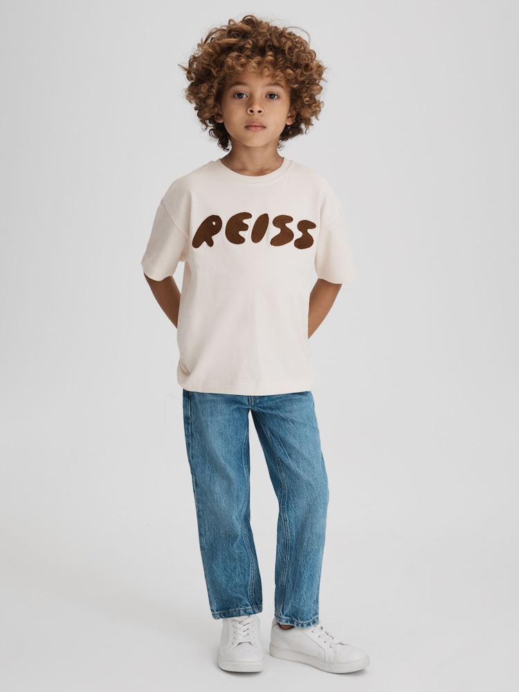 Reiss Ecru Sands Senior Cotton Crew Neck Motif T-Shirt - Image 1 of 6