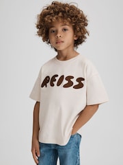 Reiss Ecru Sands Senior Cotton Crew Neck Motif T-Shirt - Image 3 of 6