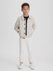 Reiss Stone Cadiz 13-14 yrs Linen Elasticated Trim Bomber Jacket - Image 3 of 6