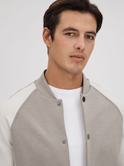 Reiss Taupe/White Pelham Colourblock Jersey Bomber Jacket - Image 4 of 6