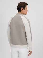 Reiss Taupe/White Pelham Colourblock Jersey Bomber Jacket - Image 5 of 6