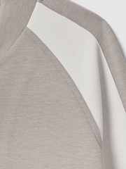 Reiss Taupe/White Pelham Colourblock Jersey Bomber Jacket - Image 6 of 6
