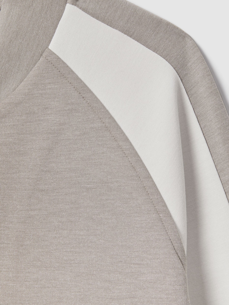 Reiss Taupe/White Pelham Colourblock Jersey Bomber Jacket - Image 6 of 6