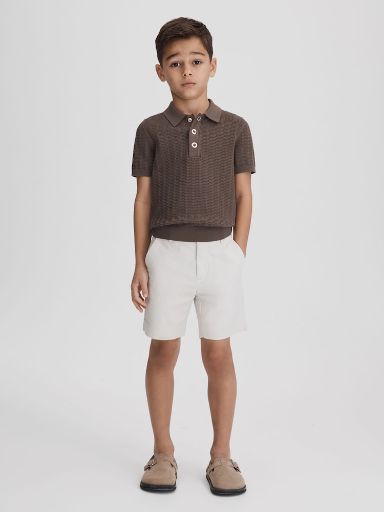 Reiss Pecan Brown Pascoe 3-9 yrs Textured Modal Blend Polo Shirt - Image 1 of 7