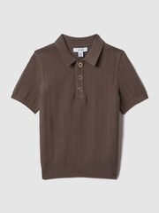 Reiss Pecan Brown Pascoe 3-9 yrs Textured Modal Blend Polo Shirt - Image 2 of 7