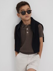 Reiss Pecan Brown Pascoe 3-9 yrs Textured Modal Blend Polo Shirt - Image 3 of 7
