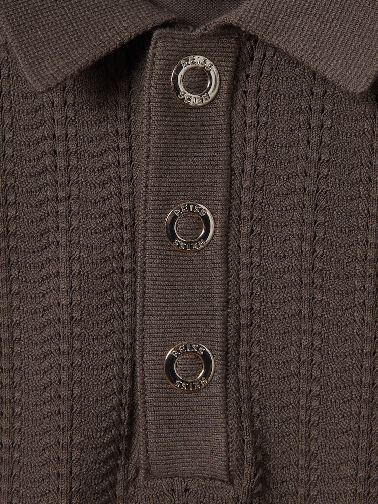 Reiss Pecan Brown Pascoe 3-9 yrs Textured Modal Blend Polo Shirt - Image 7 of 7
