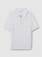 Reiss White Tropic 3-9 yrs Cotton Half-Zip Polo Shirt - Image 1 of 5