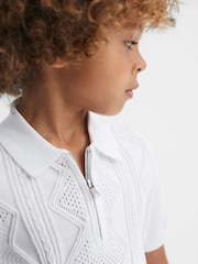 Reiss White Tropic 3-9 yrs Cotton Half-Zip Polo Shirt - Image 3 of 5