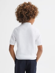 Reiss White Tropic 3-9 yrs Cotton Half-Zip Polo Shirt - Image 4 of 5