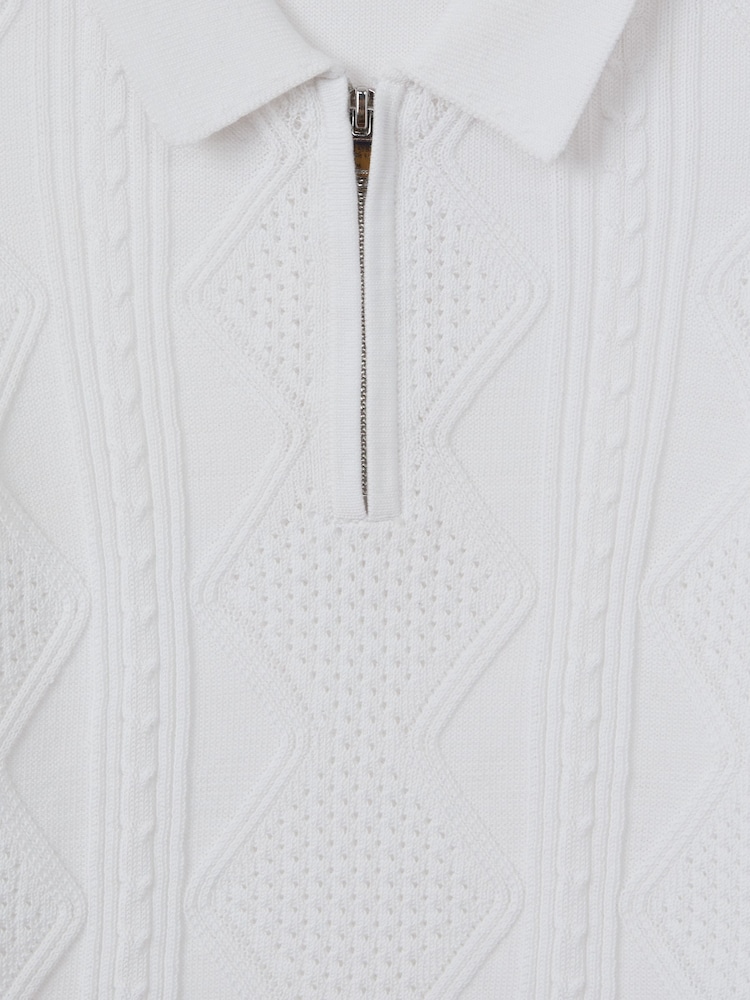 Reiss White Tropic 3-9 yrs Cotton Half-Zip Polo Shirt - Image 5 of 5