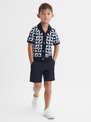 Reiss Navy Frenchie 3-9 yrs Knitted Cuban Collar Shirt - Image 1 of 6