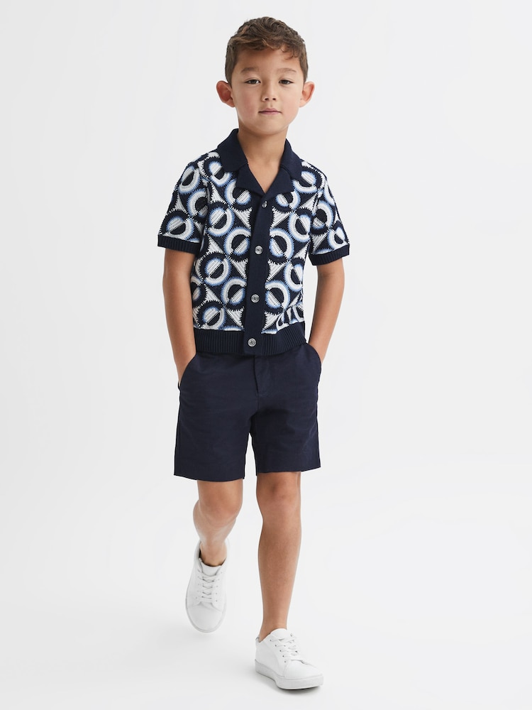 Reiss Navy Frenchie 3-9 yrs Knitted Cuban Collar Shirt - Image 1 of 6