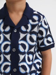 Reiss Navy Frenchie 3-9 yrs Knitted Cuban Collar Shirt - Image 4 of 6