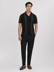 Reiss Black/Steel Grey Castle Ribbed Striped Cuban Collar Shirt - Image 3 of 6