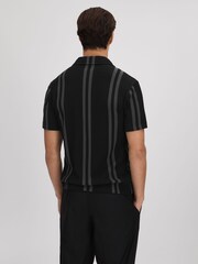 Reiss Black/Steel Grey Castle Ribbed Striped Cuban Collar Shirt - Image 5 of 6