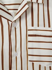 Reiss Ecru/Tobacco Rava 13-14 yrs Striped Cuban Collar Shirt - Image 2 of 3