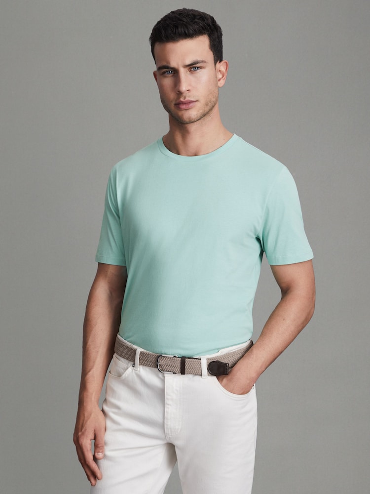 Reiss Ocean Green Bless Cotton Crew Neck T-Shirt - Image 1 of 5