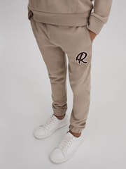 Reiss Taupe Toby Junior Cotton Elasticated Waist Motif Joggers - Image 2 of 4