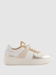 Reiss White/Gold Aira Mid Top Leather Trainers - Image 1 of 5