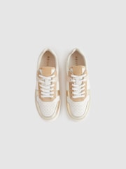 Reiss White/Gold Aira Mid Top Leather Trainers - Image 3 of 5