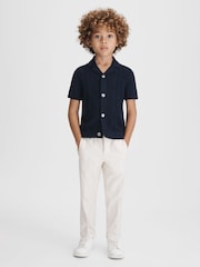 Reiss Navy Fortune 3-9 yrs Cable Knit Cuban Collar Shirt - Image 1 of 6